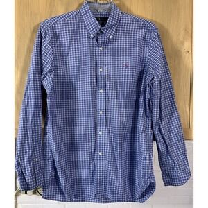 Ralph Lauren Men's Lg Long Sleeve Cotton Button-Down Shirt Blue Plaid
